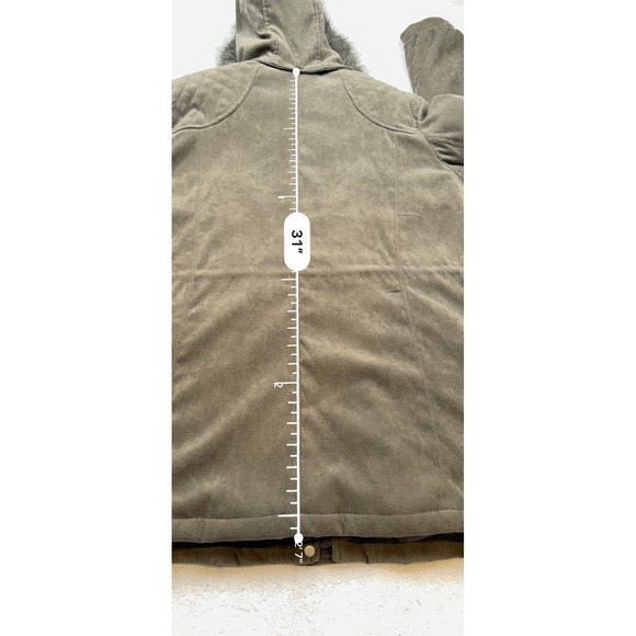 Croft & Barrow Women's Faux Fur Hooded Parka Jacket Olive Green Size L - Picture 7 of 9